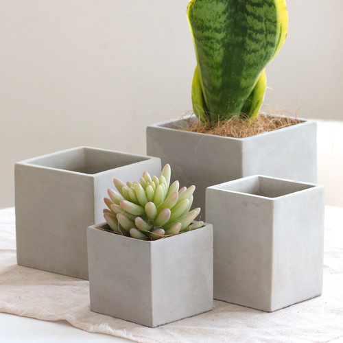 Nordic simple cement flowerpot mini creative personality with tray household succulent square flowerpot micro potter
