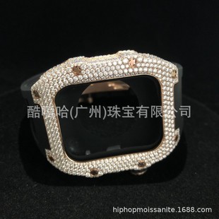 Suitable for AppleWatch 44/45mm Non-embroidered Outline Inlaid Moissanite Watch Case Hand-set Rubber Strap