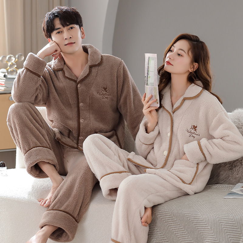 Coral Velvet Pajamas for Women in Autumn and Winter for Couples, Thickeneded and Velvet, Men's Winter Flannel, Can Be Worn Outside, Large Size Home Clothes