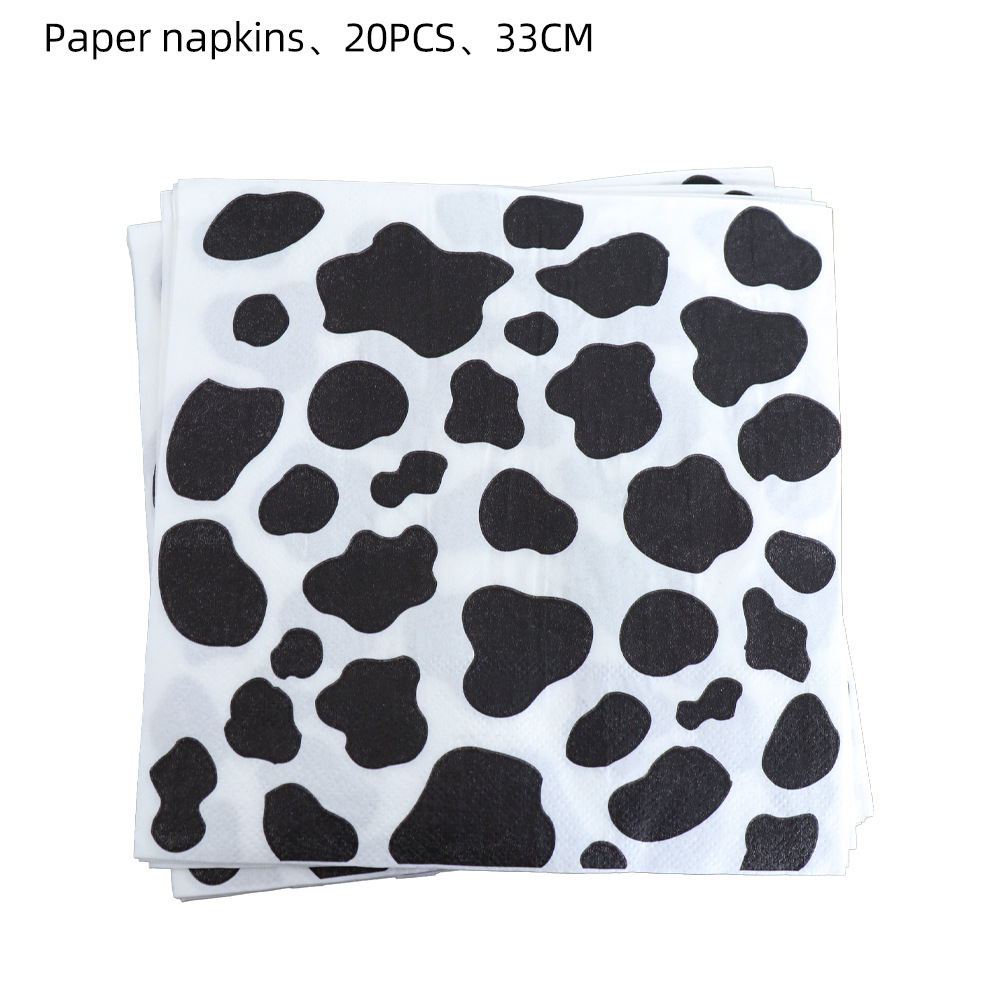 Vacas blancas y negras estampadas vajilla de fiesta bandeja de papel papel papel papel papel papel papel papel regalo bebé fiesta animales de granja decoración temática