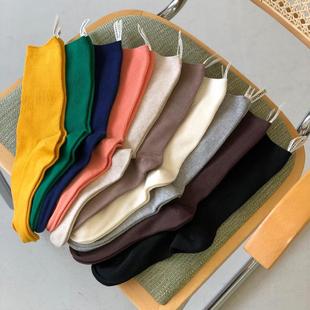 01 South Korea socks re:BORN original small high goods heel with label solid color vertical grain high waist pile socks fashion