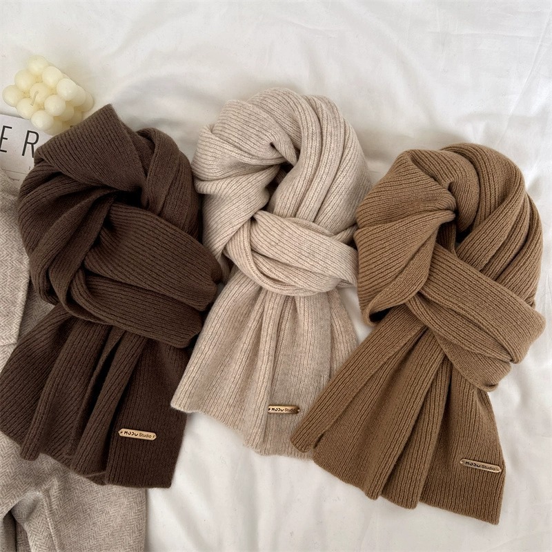 Retro cashmere winter solid color knitted keep warm elite scarf