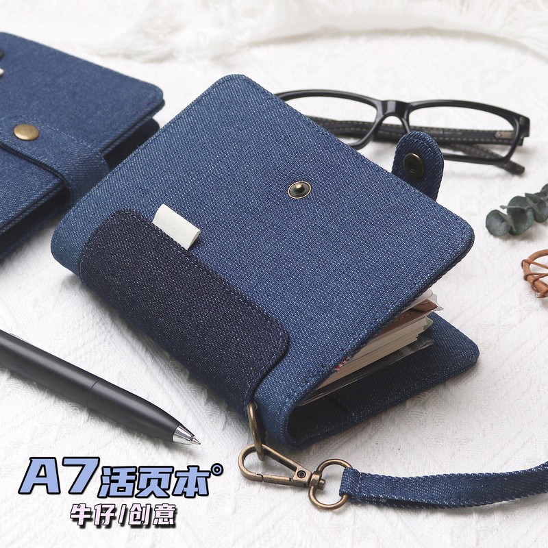 A7 Handmade Vintage Denim Cover Loose-Leaf Notebook Diary Portable Notebook Storage Wallet Shell