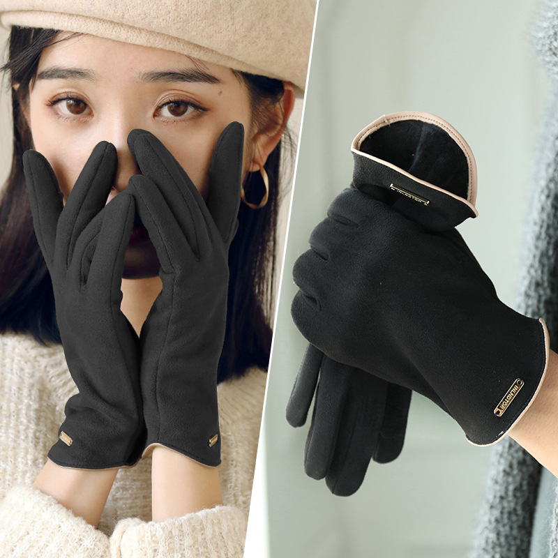 Warm gloves for women in winter, cute suede windproof driving gloves, autumn and winter velvet cycling gloves, fingerless touch screen men