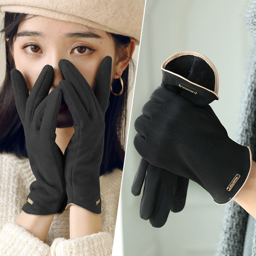 Warm gloves for women in winter, cute suede windproof driving gloves, autumn and winter velvet cycling gloves, fingerless touch screen men