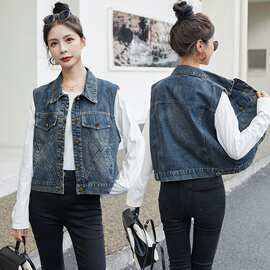 2025秋款新款韩版时尚百搭牛仔马甲女宽松显瘦无袖坎肩背心外套女