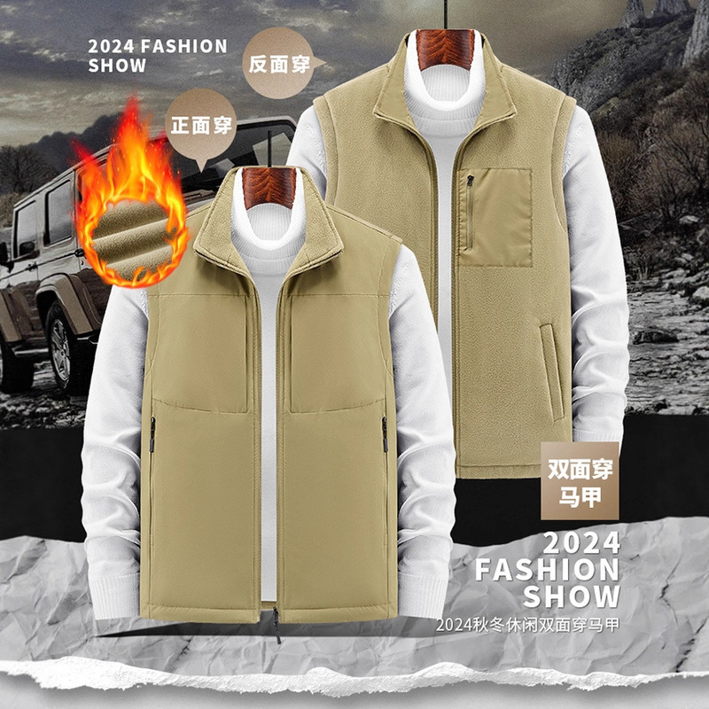 Men's Thick Cotton Vest Winter Coat Large Size Cross-Border Logo Printing Warm Outdoor Jacket Workwear Reversible