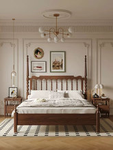 美式实木温莎床法式复古1.8米双人大床 中古风主卧罗马柱雕花婚床