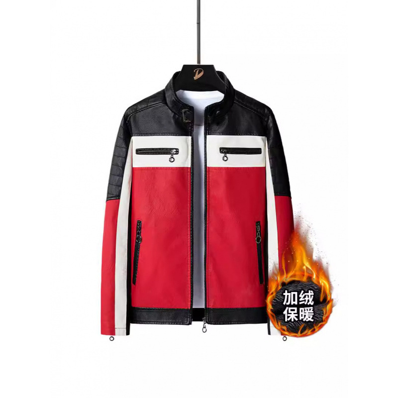 Popular Men's Leather Jacket Men's Spring & Fall Korean Style Slim Trendy Handsome Winter Velvet Motorcycle Pu Simulated Leather