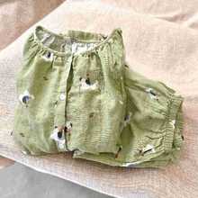 A类全棉双层纱圆领套头长袖长裤睡衣家居服纯棉纱布卡通亲肤透气