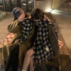 韩版格子围巾女冬季新款保暖加厚围脖百搭加厚拼色披肩ins潮批发