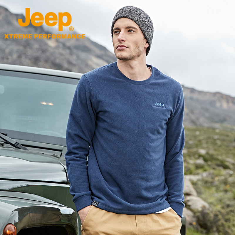 Jeep Fleece Men's Round Neck Long Sleeve Base Shirt Men's Polar Fleece T-shirt Warm All-match Sweater Loose Large Size