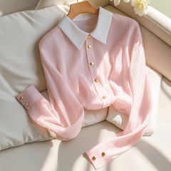2025新型女性ピンクのシャツの高級感があります。