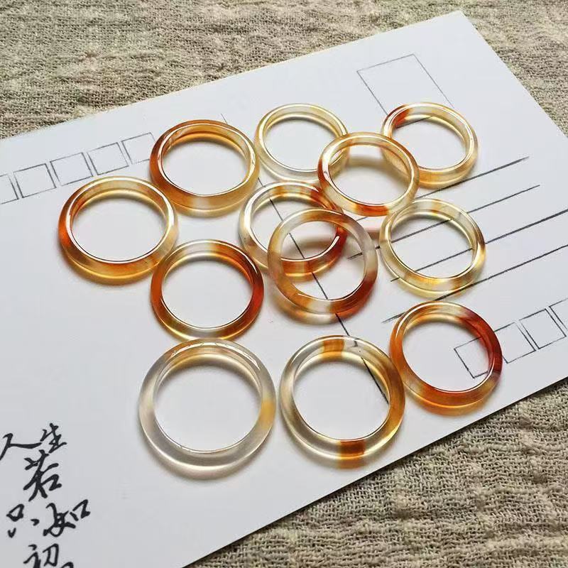 素圈马料戒指白冰天然高冰马达加斯加玉髓戒指细戒圈指环时尚饰品|undefined