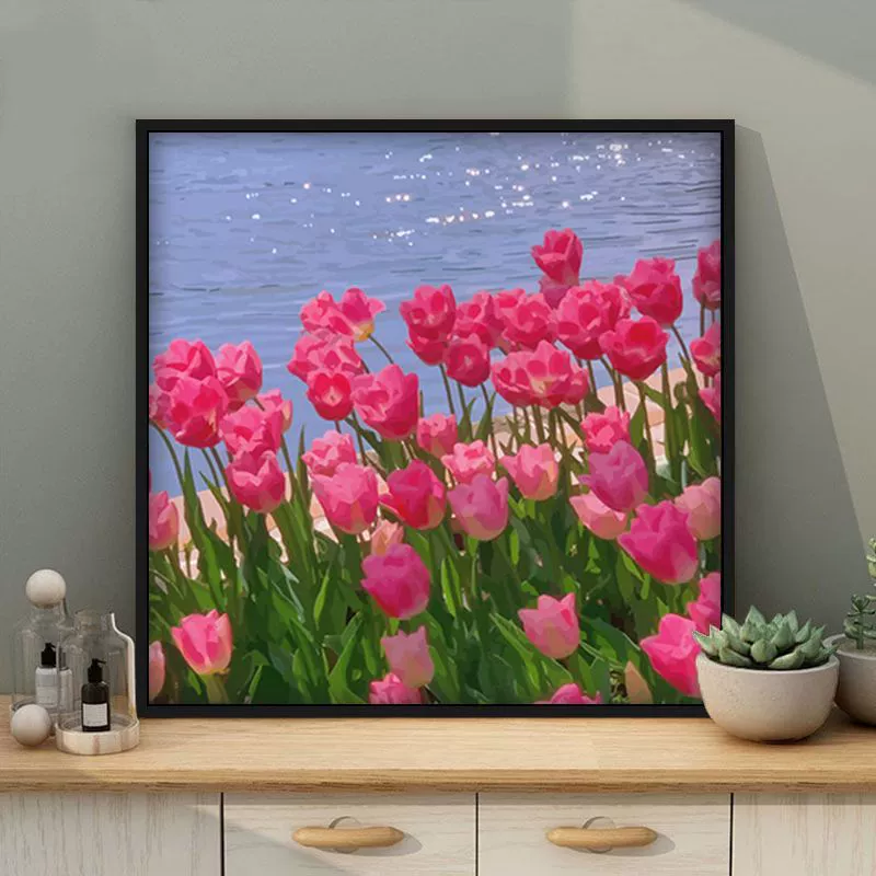 Tulip DIY numeric oil painting handmade filled oil painting floral landscape coloring therapeutic hand-drawn beautiful wall art
