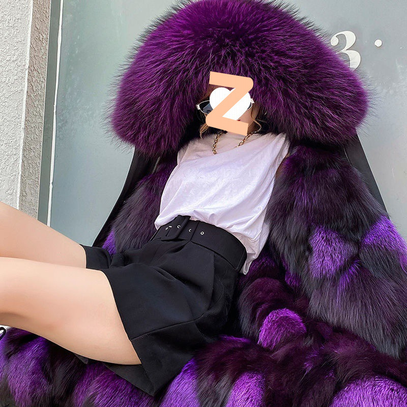 Haining 2025 New Black Fox Fur Parka Women's Mid-Length Detachable Liner Real Fur Outwear