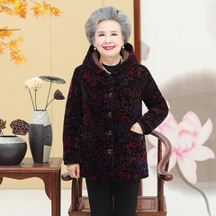 おばあさんの冬服と帽子の綿服の60歳の高齢者の婦人服とベルベットの厚いコーデュロイの綿入れの保温綿服のコート