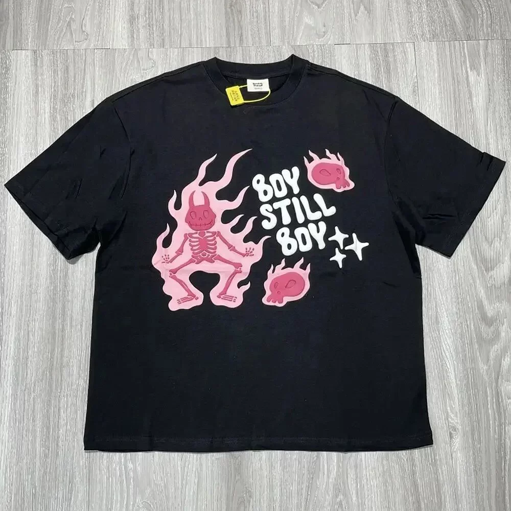 2024 Летний новый трансграничный завод прямых продаж Харадзюку напечатанный мультяшный узор футболка повседневная мужская готическая футболка