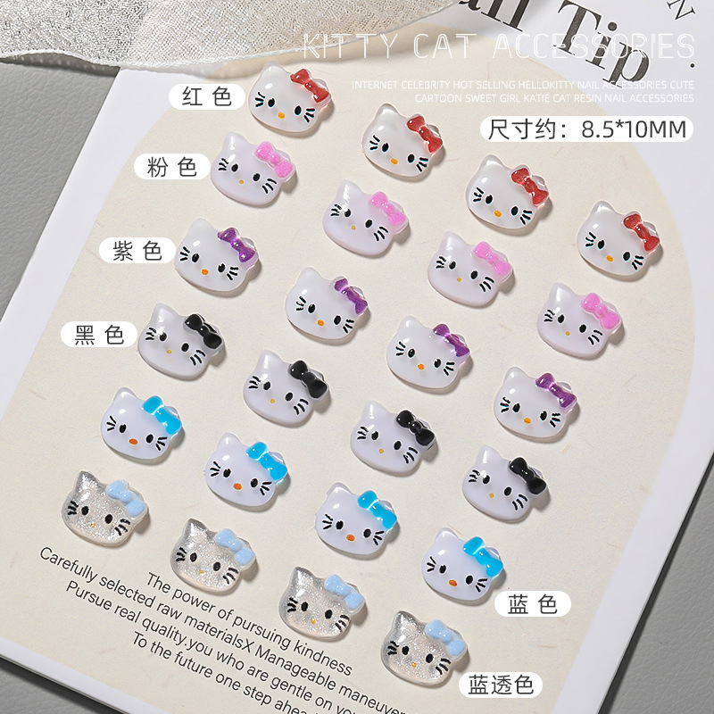 Popular en línea accesorios de uñas HelloKitty dibujos animados lindo dulce chica resina accesorios de uñas al por mayor