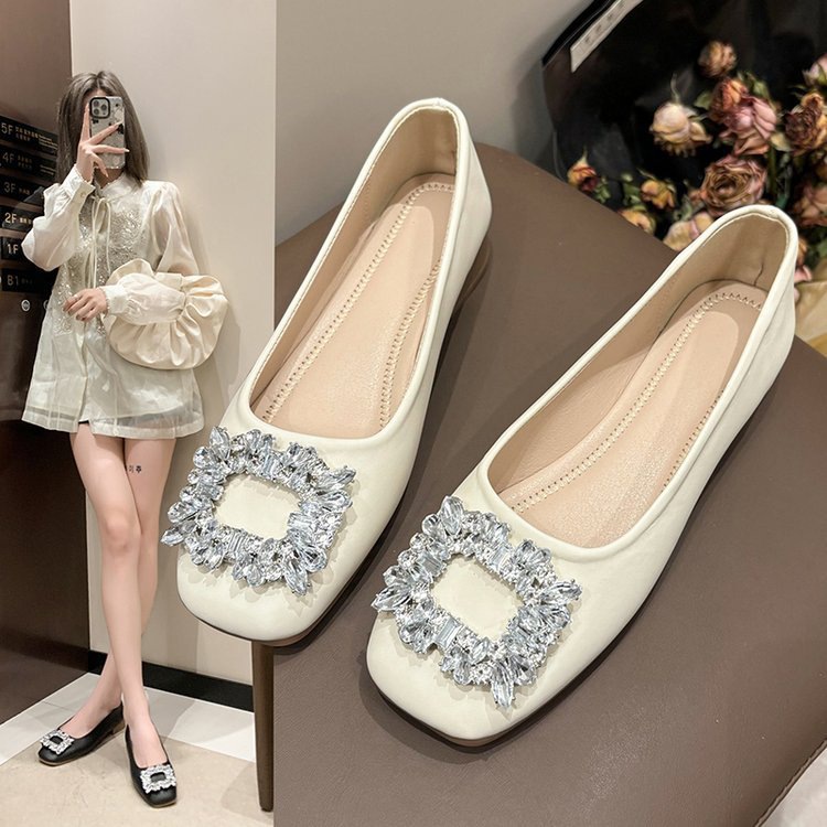 方头浅口单鞋女2025年秋季新款百搭时尚软底防滑一脚蹬舒适豆豆鞋