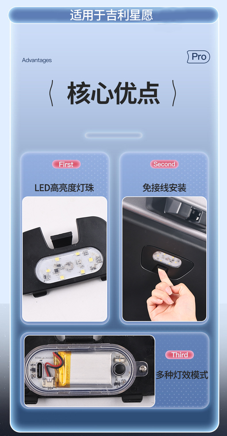 Suitable for Geely Xingyue trunk light, non-destructive installation of trunk lighting, Xingyue automatic sensing high-brightness LED beads