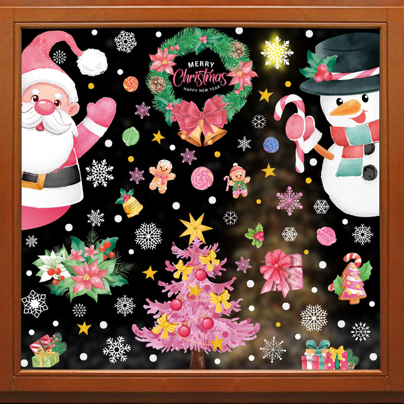 クリスマスパーティー装飾品キャンディー棒雪だるま雪雪静電ステッカー花輪ヘラジカサンタクロースガラスシール|undefined