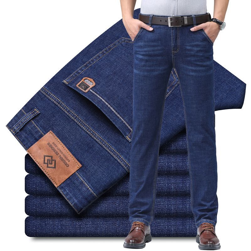 Wholesale Custom Men's Denim Straight High-Elastic Spring and Autumn Men's Trousers Youth High-End Loose Men's Jeans