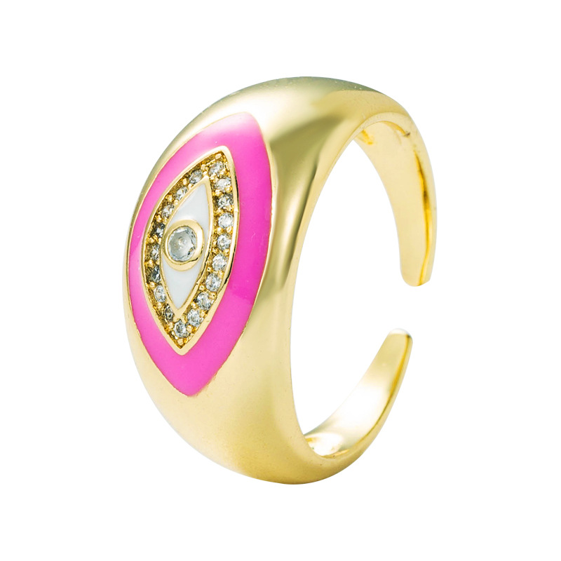 Fashion Copper Gold-plated Color Drip Oil Micro-set Zircon Devil's Eye Open Ring display picture 5