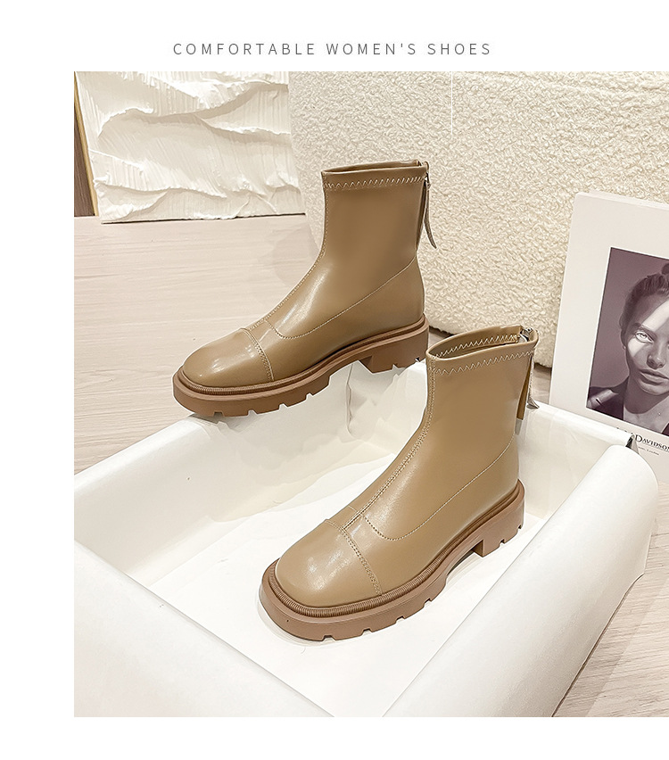 Genuine leather inner raised Martin 2024 new square toe heel thick sole elastic slim boots for women 33 small size_voghion.com