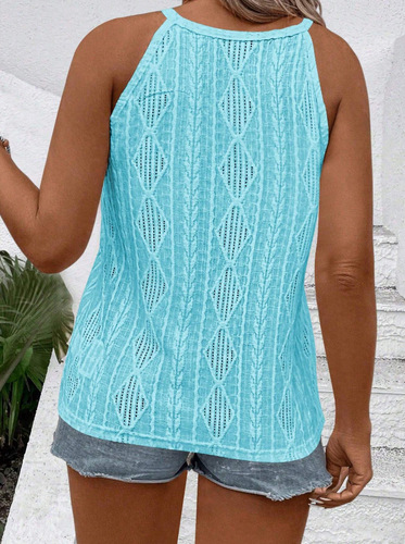 New summer European and American sleeveless hollow out solid color elegant women's T-shirt