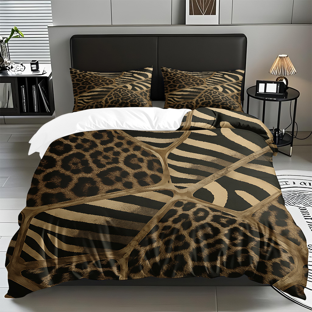 TEMU / JIT comercio exterior textil doméstico transfronterizo impresión digital de leopardo de alta definición colcha de colcha de almohada kit de ropa de cama para hacer dibujos