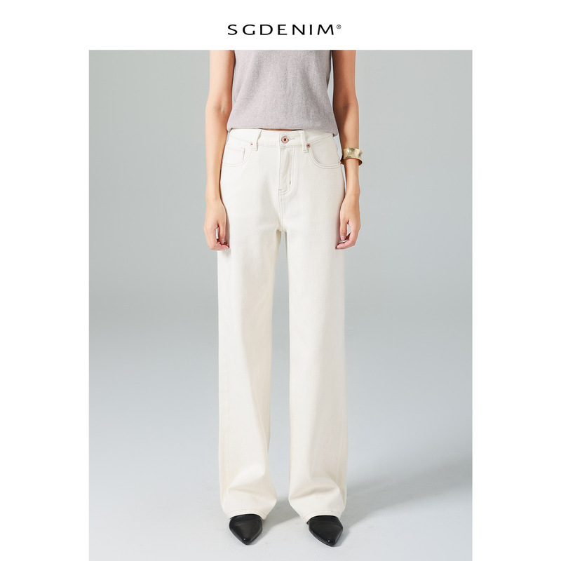 Basic/Four-Way Stretch Narrow Straight-Leg Jeans for Women, High-Waisted, White, Basic Style for Work Clothing, 25 Autumn New Style