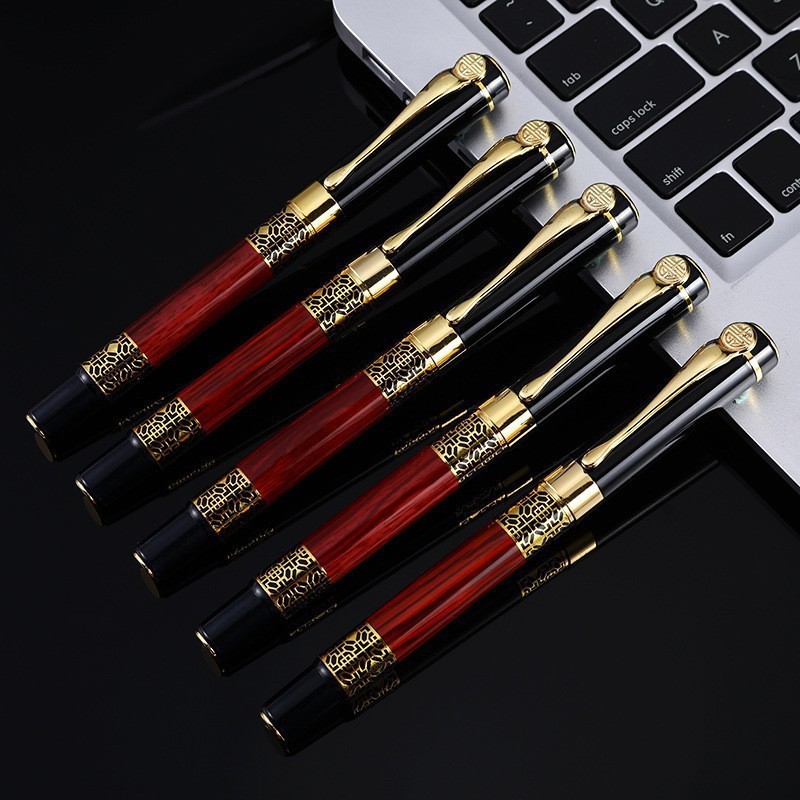 Chinese Style Retro Wood Grain Metal Signature Pen Business Meeting Advertising Office Hotel Commemorative Gift Pen with Logo