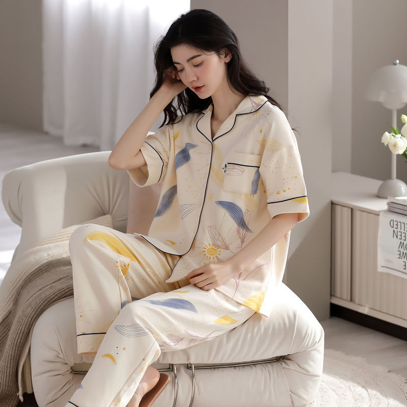 Pijamas de mujer de verano 100% algodón pantalones de manga corta de verano de las mujeres de estilo coreano ropa de abrigo casual homewear