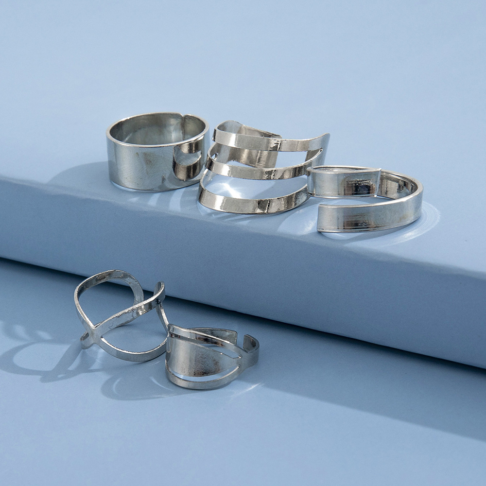 European And American Punk Geometric Hollow Adjustable Joint Ring Simple Combination Five-piece Set display picture 5