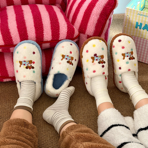 Spotted dog cotton slippers, women's winter cute cartoon slippers, winter velvet, home warmth, non-slip cotton slippers, women's wholesale