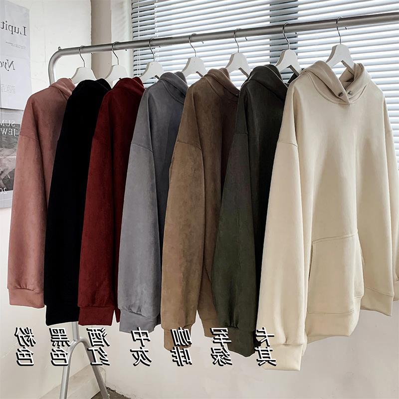 麂皮绒连帽卫衣男款春秋季美式潮牌重磅硬挺外套高级感秋冬卫衣