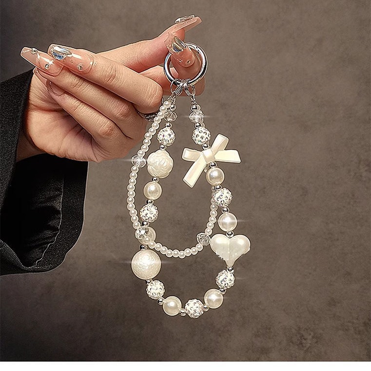 Personalidad creativa diamante perlas cuentas pulsera pulsera corta colgante caso de teléfono móvil llavero de automóvil bolsos colgante