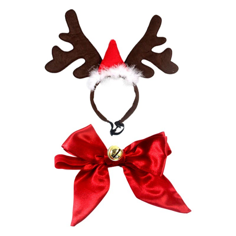 Новый Рождественский головной убор для домашних животных кошка собака головной убор Двусторонняя бархатная шапка лось шарф для домашних животных костюм галстук-бабочка
