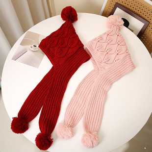 Leaf Scarf Hat Integrated Chinese Style Children's Hat Winter Warm Wool Hat Scarf Integrated Ear Protection Hat