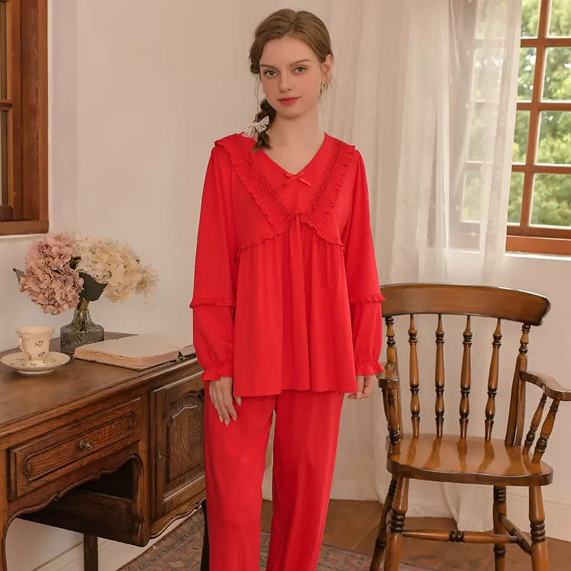 【清仓款】郡俪JUEENNIL红色睡衣女2024年新款新婚甜美家居服套装