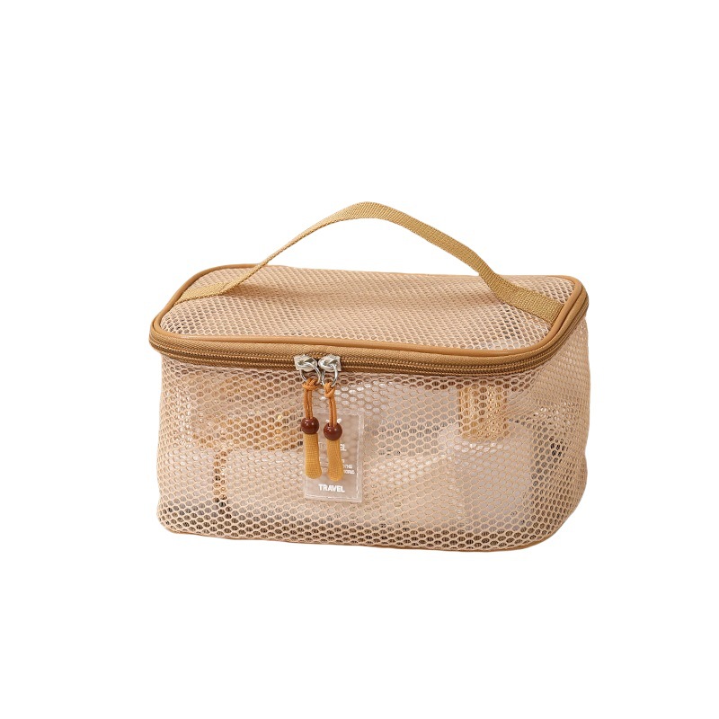 Bolsa de cosméticos estilo ins, bolsa de almacenamiento de zona de cosméticos de malla portátil portátil de gran capacidad
