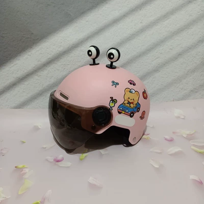 Motosiklet kaskı (dəbilqə): Protection 7-15 Years Old Summer - black-short-light-pink-car-bear-black-eyes-7-15-years-old