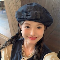 『超重工』手作甜美双层蝴蝶结牛仔贝雷帽子女显脸小大头围画家帽