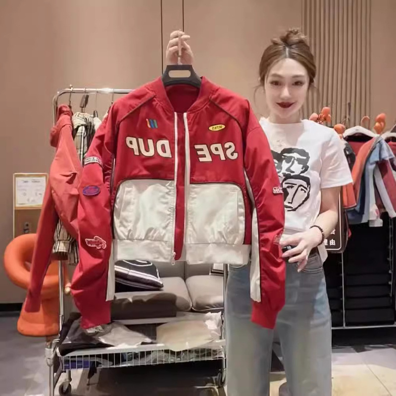 Fried Street Jacket Women's Short Spring and Autumn New European and American Fashion Western Style Age-reducing Color-matching Motorcycle Style Jacket Baseball Clothes