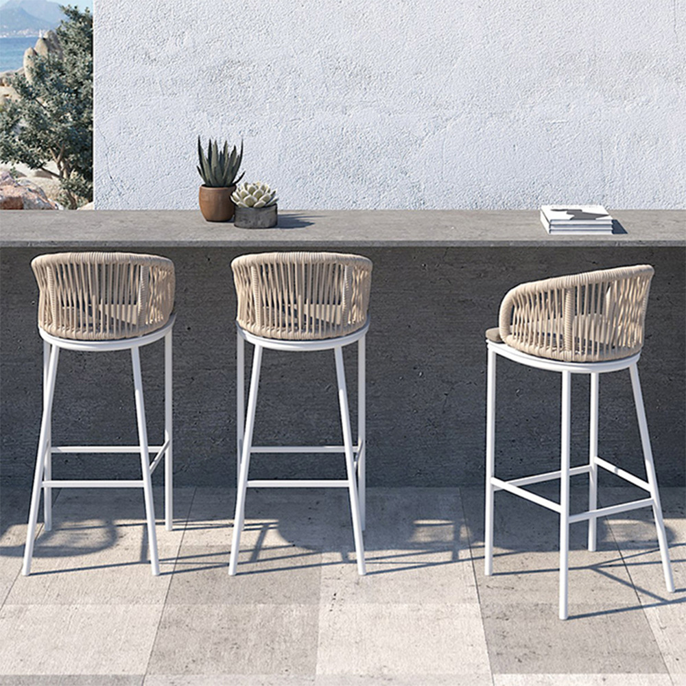 Nordic outdoor wicker bar chairs high-legged stool outdoor villa open-air bar homestay solid wood bar stool bar counter chair