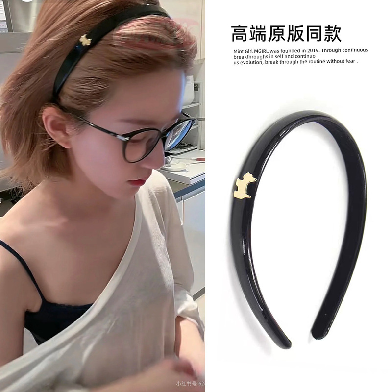 赵露思同款金色小狗压发卡韩国漆皮黑色发箍女高颅顶头箍发卡发饰|undefined