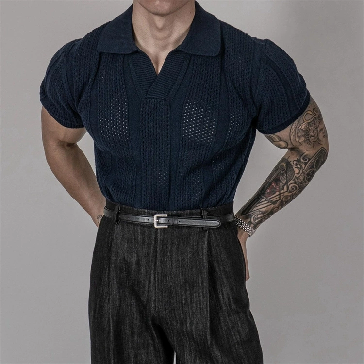 Корейская версия футболка с коротким рукавом с лацканом Y