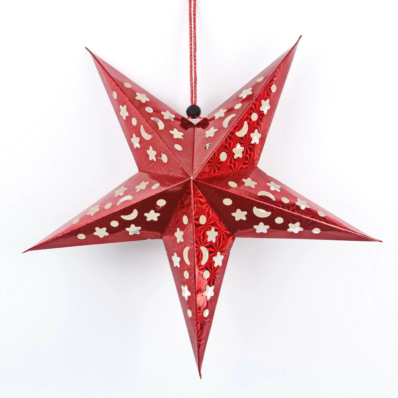 Laser‑cut hollow pentagram hanging star decoration, metallic colors, sizes 30–120 cm