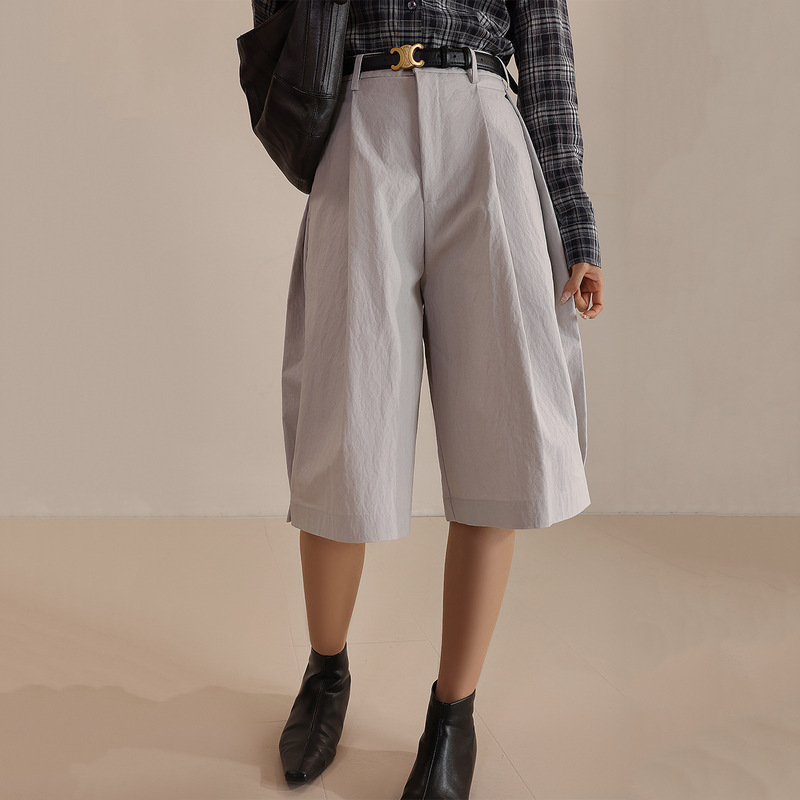 Spring, Summer, and Autumn Loose Casual Wide-Leg Straight Pleated High-Waisted Suit Pants, Cropped Pants with a Mature and Elegant Vibe Md6274